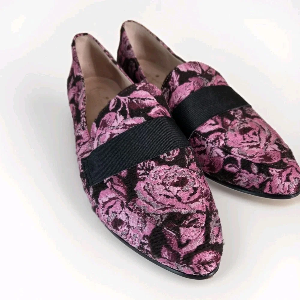 Kate Spade New York Floral Tapestry‎ Boho Loafers Tweed Flats Womens 10M Leather